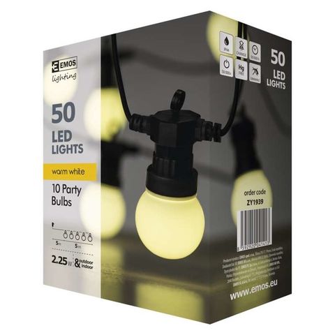 LED svetelná reťaz – 10× párty žiarovky mliečne, 5m, tep. b.